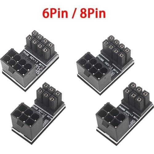 ATX 8pin 6Pin Male 180 Degree Angled to 8 Pin 6 Pin Female Power Jack Adapter Connector Converter for Desktops Graphics Card