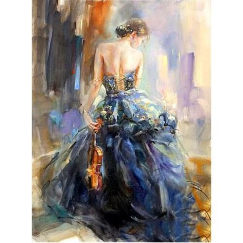 Dress women diamond mosaic violin embroidery painting landscape rhinestone wall sticker decor diamond art needlework handcraft