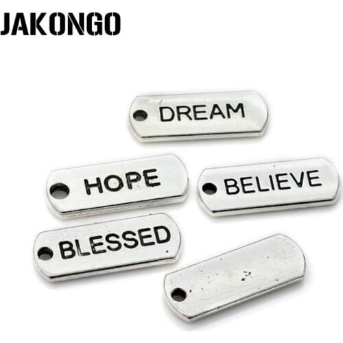 JAKONGO Antique Silver Plated Hope Dream Believe Charms Pendants fit Bracelets Jewelry Findings Accessories Craft DIY 21x8mm