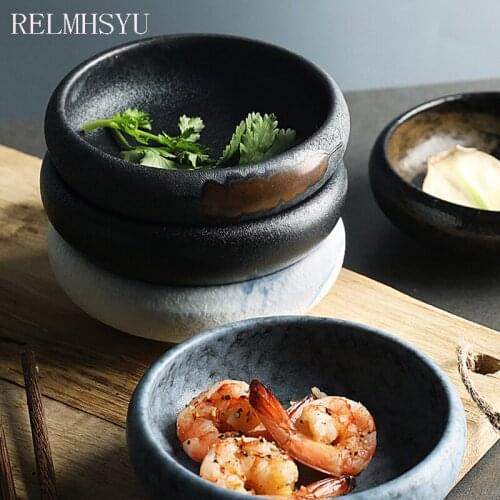 RELMHSYU Japanese Style Retro Ceramic Small Hot Pot Seasoning Dipping Vinegar Soy Sauce Snack Dishes Home Tableware