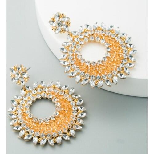 Top quality round hollowed-out coloured crystal rice bead earrings,new wedding pendant earrings for 2020,ladies' party jewellery