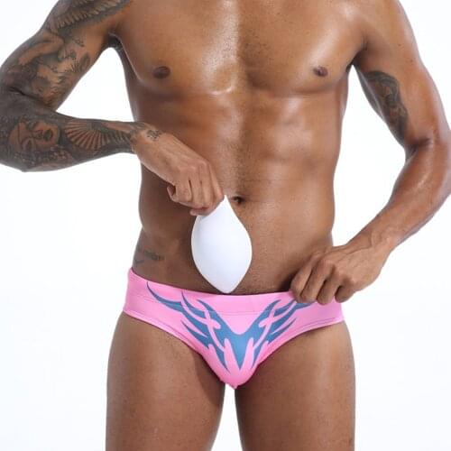 Push Pad Men Swimwear Shorts Sexy Gay Mens Swimsuit Low Waist Briefs Summer Swim Printing Quick Dry Bathing Beach Wear Surf