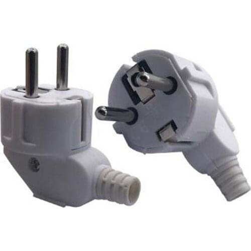 Hot Black White 250v 16A Europe universal detachable electric plug EU standard elbow 2 pin power cord wiring male socket Type-G