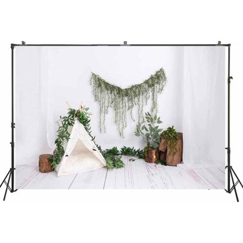 Spring Photography Backdrop Baby Cake Smash Portrait Background Easter Day Wild Camp Tent Green Rattans Decors Studio boho Photo