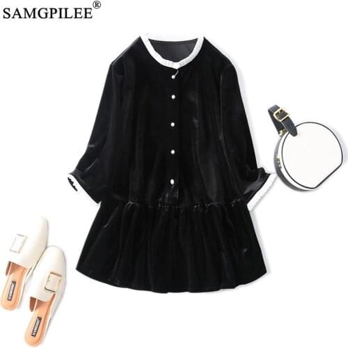 Oversize Women T-shirt 2021 New Korean Style French Fashion Three Quarter Sleeves Black Gold Velvet Slim T-shirts For Womens