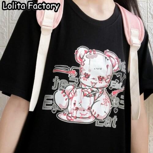 Women Harajuku Kawaii Short Sleeve T-shirt Girl Summer Tops Studend Japanese Greedy bear Tees sweet lolita cosplay Clothes T139