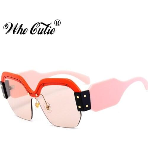 WHO CUTIE Square Half Frame Sunglasses Women Brand Designer 2018 Luxury Polygon Cool Oversized Tint Sun Glasses UV400 Shades 493