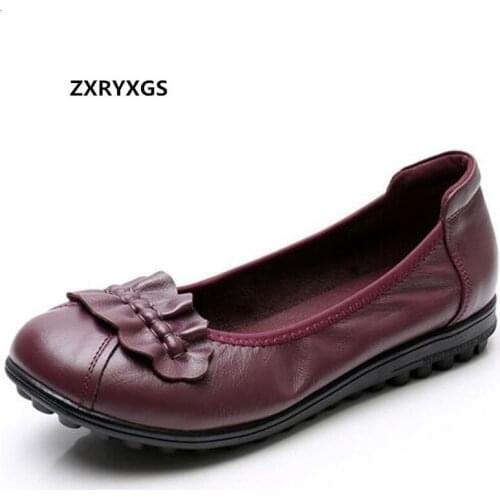 2020 New Top Soft Cowhide Soft Sole Non-slip Flat Shoes Woman Shoes Comfortable Elegant Large Size Fashion Casual Leather Shoes