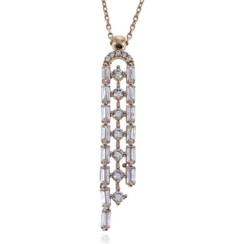 Zircon Row Stone Rose 925 K Silver Lady Necklace
