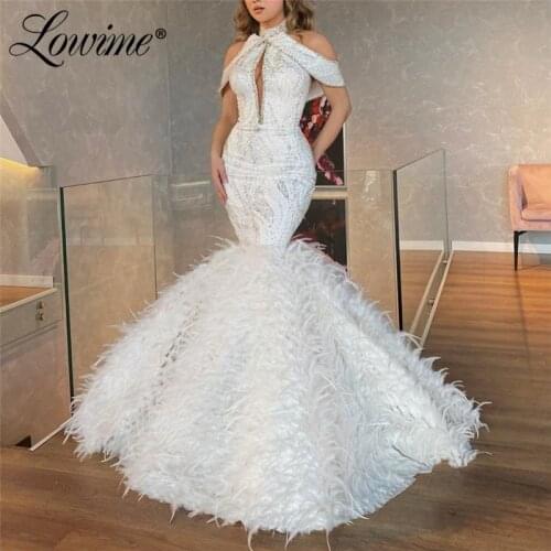 Abendkleider Ivory Feather Dubai Evening Dresses 2020 Newest Glitter Celebrity Dresses Dresses Woman Party Night Prom Gown