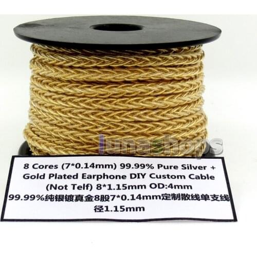 1m 8*(7*0.14mm) 8 Cores 99.99% Pure Silver + Gold Plated Earphone DIY Custom Cable (Not Telf)8*1.15mm OD:4mm LN006210