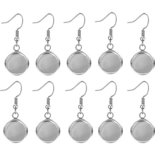 10/30Pcs 10mm 12mm 14mm Flat Round Ear Hooks Earring Base Stainless Steel Setting Cabochon Blank Bezels For Jewelry Making DIY