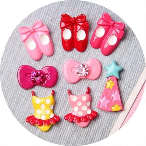 10pcs Diy cartoon resin red shoes with diamond bow cartoon patch childrens hair accessories mobile phone shell accessories