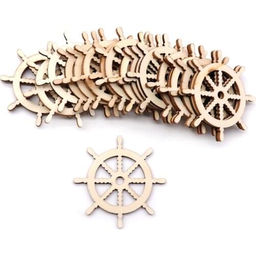 10pcs Anchor Rudder Shape Hollow Wooden Ornament Kids Birthday Party Supplies Modern Home Bedroom Decoration DIY Wood Craft 6cm