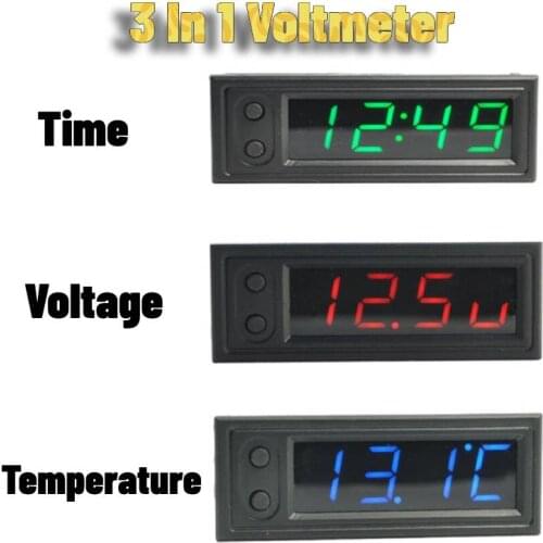 12V 3in1 Windowshield Dashboard Car Clock Thermometer + Voltmeter + Clock LED Digital Display Multifunctional Car Clock
