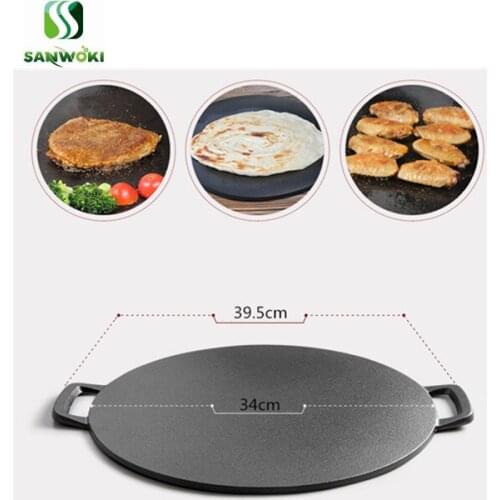 34cm Multigrain Pancake baking plate Cast Iron Fry pan crepe making iron Sizzling steak cooker spring roll skin making machine