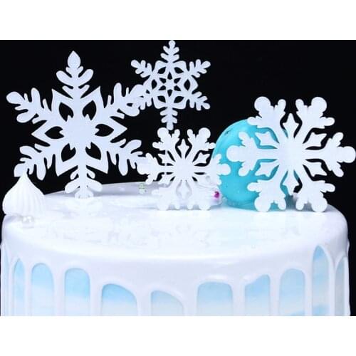 4pcs Christmas Party Cake Topper Snowflake White Acrylic Merry Christmas Cake Topper for Boy Girl Xmas Party Dessert Decoration