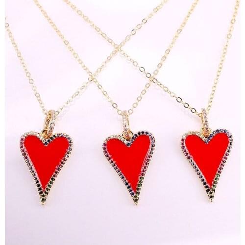 6PCS, Red Enamel Heart Pendant Necklace Women Jewelry Charm Pendant Necklaces For Women Girl