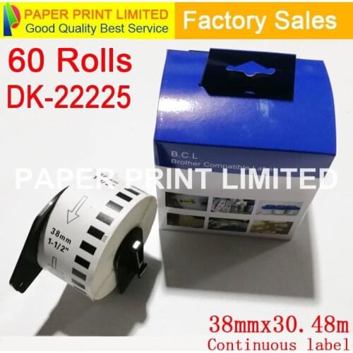 60 Rolls Compatible DK-22225 dk22225 dk 22225 Label 38mm*30.48M Continuous All Come With Plastic Holder