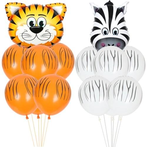 7pcs 18 inch animal head Foil Balloon tiger cow zebra latex balloon Forest theme Birthday party decoration Baby Shower Kids Toy