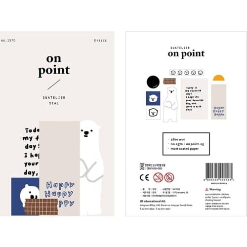 8pcs/Pack Korea Brand Suatelier White Bear Paper Adhesive Deco Stickers Seal DIY Diary Craft Scrapbooking Decoration Supplies