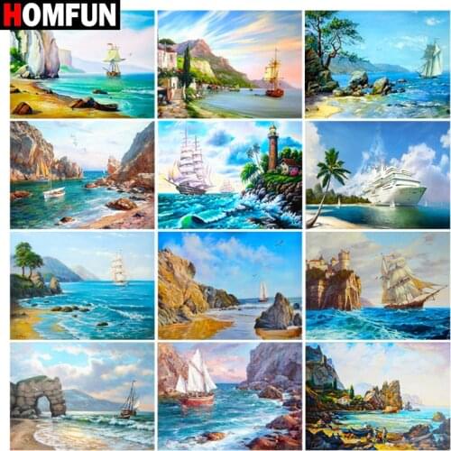 HOMFUN Diamond Embroidery DIY Diamond Painting Cross Stitch Kit "Sea boat landscape" 5D Needlework Diamond Home Decoration