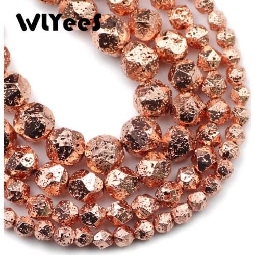 Rose Gold Faceted Round volcanic Lava Stone Beads Natural Loose Spacer Beads For Jewelry Making DIY Bracelet Accessories 15