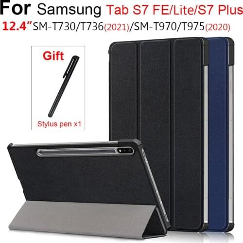 Case For Samsung Galaxy Tab S7 FE 12.4“SM-T730 T736B TriFold Stand Cover For Tab S7 Plus T970 T975 Magnetic Leather Tablet Funda