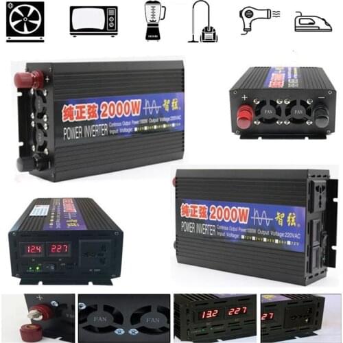 Pure Sine Wave Inverter DC 12V 24V to AC 220V 110V 50HZ 60Hz 2000W Power Converter Booster For Car Inverter Household DIY