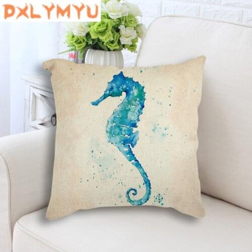Decorative cushions watercolor bird dandelion flower owl seahorse printed waist throw pillow linen cushion for sofa home decor