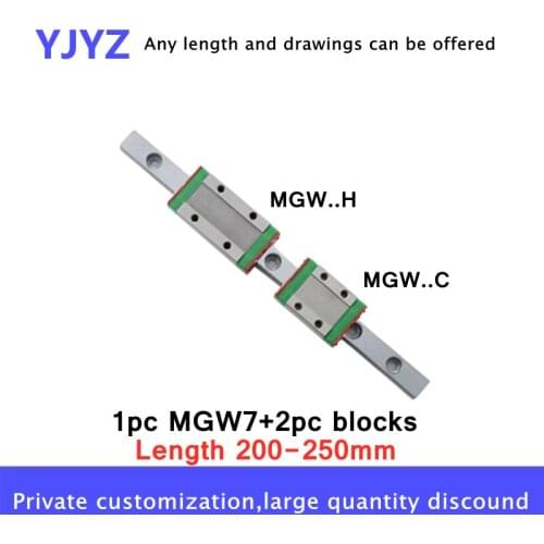 Cnc parts MGW7, 200mm 250mm miniature linear rail slide 1pcs MGW7 linear guide+2pcs MGW7C or MGW7H carriage