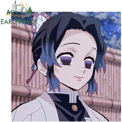 EARLFAMILY 13cm x 13cm for Demon Slayer Shinobu Kocho Car Accessoires Stickers Anime Occlusion Scratch Vinyl Motorcycle Decals