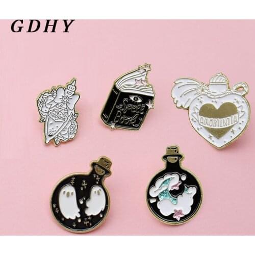GDHY Magic bottle magic Book Brooches Spell book ghost Perfume Liquid medicine Enamel pins brooch collection badge jewelry