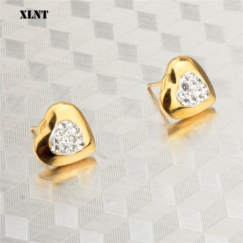 XLNT 2019 Hot Designer Mini Crystal Heart Stud Earrings Women Jewelry Gold Love Earrings Everyday Jewelry Valentines Day Gift