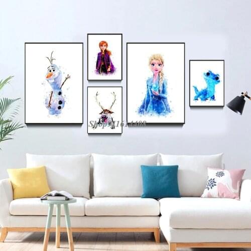Canvas Painting Disney Movie Frozen Princess Anna Elsa Olaf Sven Kristoff Poster Prints Wall Art Pictures Living Room Home Decor