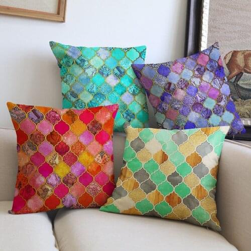 Creative Geometric Gradients Polygon Painting Of Flowers And Plants Background Pattern Pillow Case Sofa Decoration Cushion Cover