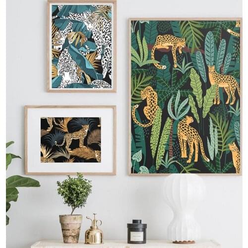 Leopard Tropical Leaf Jungle Animals Nordic Posters And Prints Wall Art Canvas Painting Wall Pictures for Kids Room Home Decor