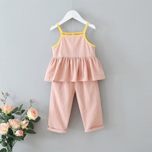 Summer Girl Outft Newborn Kid Baby Pink Sunsuit Top Long Pans 2pcs Clothing Set Outfit Clothes