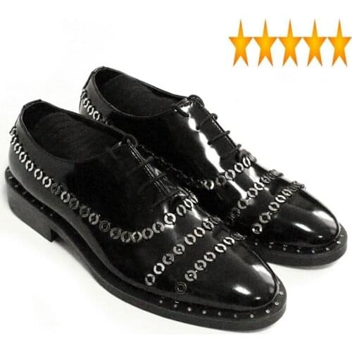 Rings Copper New Handmade Gothic Italian Runway Patent Genuine Leather Men Wedding Party Male Formal Dress Shoes Plus Size