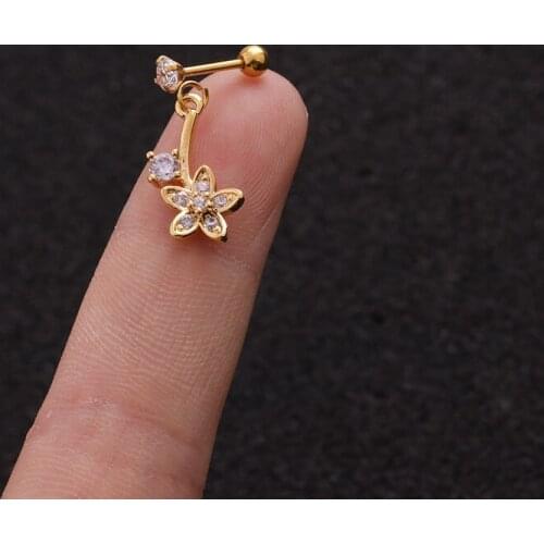 1 PCS Cute Small Zircon Flower Drop Ear Bone Cuff Earring for Women Men Classic Crystal Copper Piercing Steel Bar Ear Jewelry