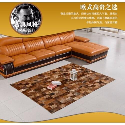 Fashionable art carpet 100% natural genuine cowhide leather carpet smooth edge
