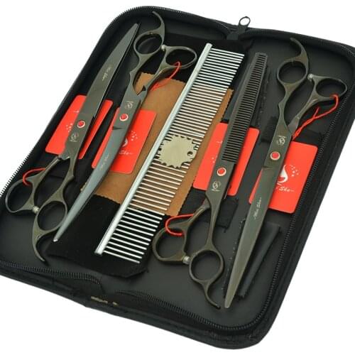 Pet Grooming Scissors Set 8.0 Inch Professional Japan 440C Dog Shears Hair Cutting Thinning Curved Scissors With Comb Bag HB0254