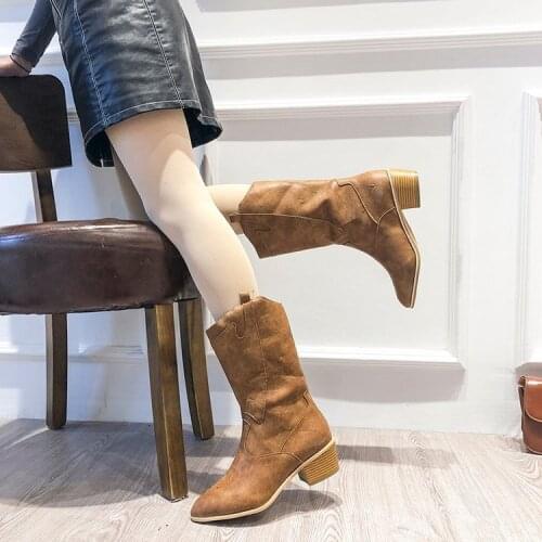 2021 New Fashion Ladies Mid-tube Boots Autumn High-top Knight Boots Women High Heels Overshoes Womens Boots Round Toe