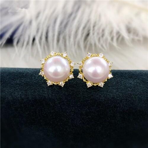 Wholesale Gold Plated Flower Shape Stud Earrings Mountings Findings Jewelry Settings Parts for Pearls Beads Stones, 10pairs/lot