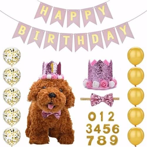 Cat and dog birthday party supplies banner balloon bow collar hat set birthday party props