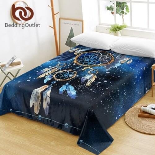 BeddingOutlet Dreamcatcher Bed Sheets Feather Boho Flat Sheet Bald Eagle Bed Linen Bohemian Blue Galaxy Sofa Cover Queen King