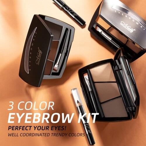 3 Color Eyebrow Powder Makeup Natural Brown Eye Brow Enhancers 3D Eye Brows Shadow Cake Beauty Kit with Brush & Eyeliner Pencil
