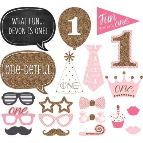 1st Birthday Photo Booth Props Party Decorations First Birthday Baby Girl Decor 1 One Year Old Decor Supplies PT38