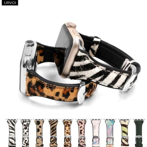 URVOI band for apple watch series 6 5 4 3 2 SE sport band horse leather strap for iWatch 40 44mm Handmade Slim waist leopard