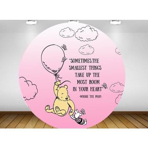 Baby Shower Pink Circle Background Round Backdrop Girl Birthday Party Decoration Cute Bear Table Cover Candy Banner